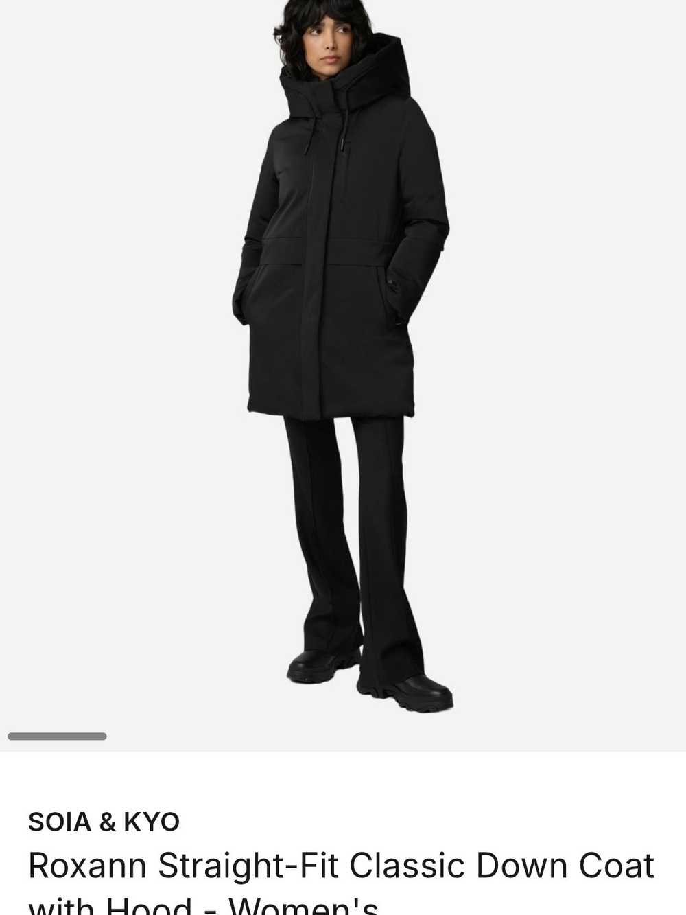 NWT-Soia & Kyo Black Roxann Straight-Fit Down Coat/Parka with Hood -Size Small